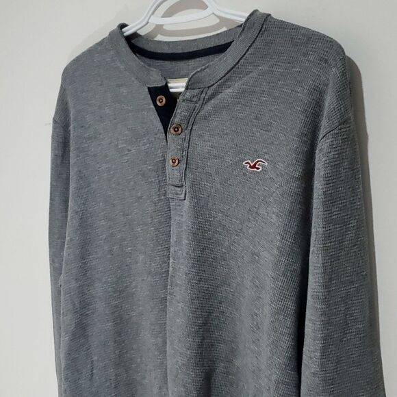 hollister large grey henley long sleeve sweater - Picture 1 of 8